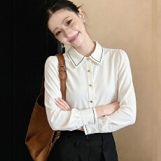 批发2026春秋缎面衬衫女<b class='q'>长袖</b>设计感小众撞色内搭打底上衣职业正装衬衣