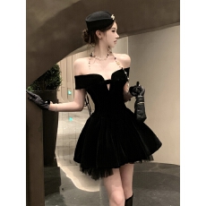 批发实拍实价 一字肩高级感名媛抹胸生日party<b class='q'>小礼服</b>收腰蝴蝶结<b class='q'>连衣裙</b>