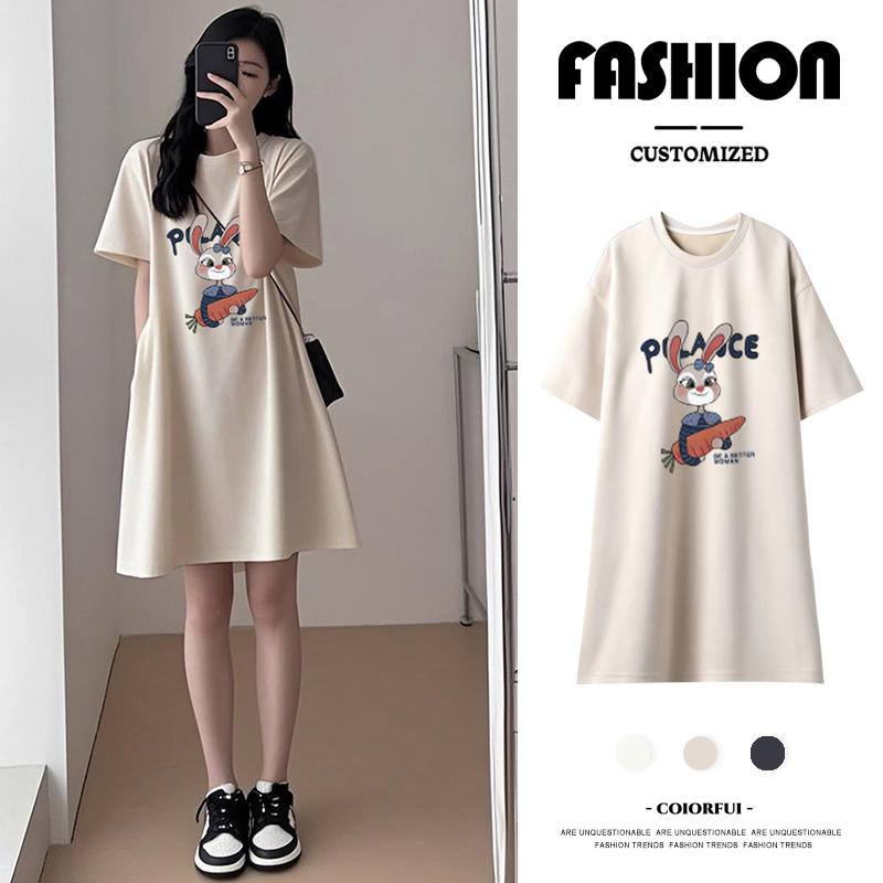 FA33587# 夏季连衣裙短袖上衣宽松休闲中长款百搭款 服裝批發女裝批發服飾貨源