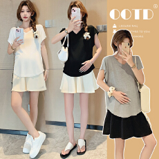 批发孕妇上衣短裤短袖<b class='q'>夏</b>季薄款时尚两件套装休闲百搭宽松