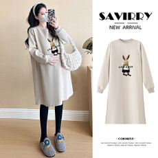 批发孕妇装春<b class='q'>秋</b>季连衣裙宽松休闲洋气减龄中长款长袖裙子