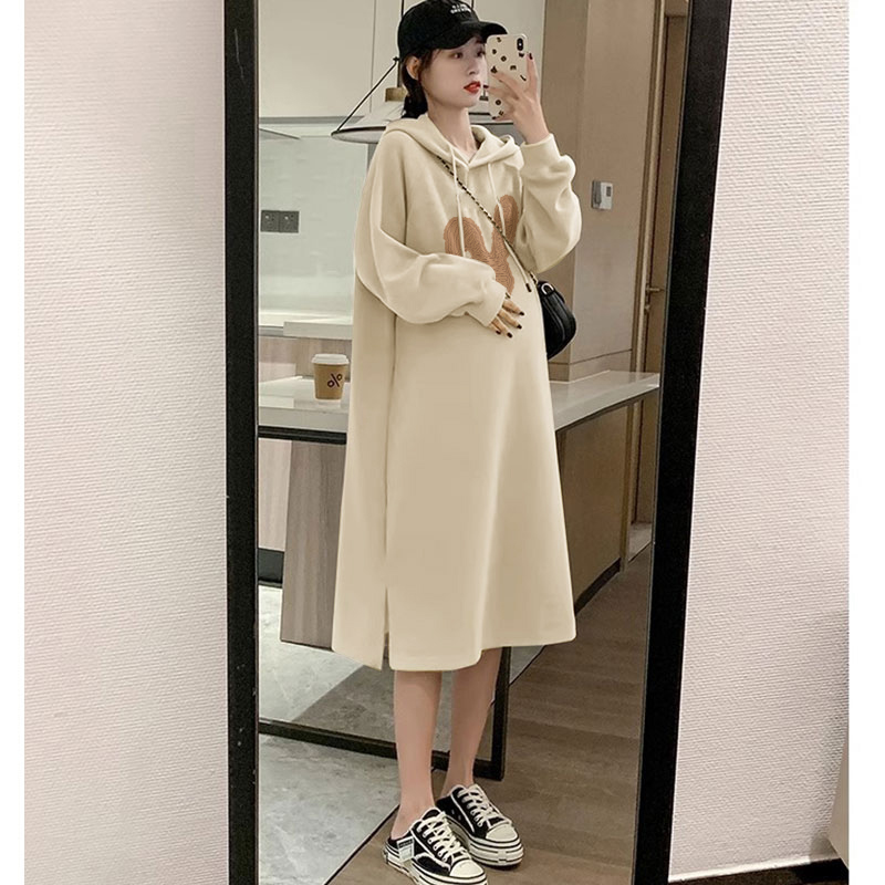 임산부 후드 후드티 드레스 출산 착용 봄 드레스 루즈핏 캐주얼 외국 가스