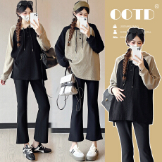 批发孕妇装欧棉绒卫衣时尚配色宽松显瘦上衣两件套装