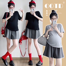 批发<b class='q'>孕妇</b><b class='q'>弹力</b>莫代尔薄款t恤 V领<b class='q'>修身</b>短袖上衣