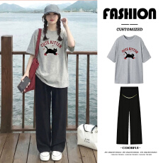 批发孕妇套装夏季外穿薄款宽松<b class='q'>中长款</b>短袖上衣