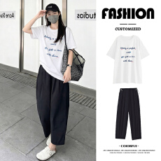 孕妇套装夏季外穿薄款宽松中长款短袖上衣