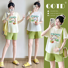 批发孕妇上衣套装夏季外穿薄款<b class='q'>时尚</b>短袖短裤两件套