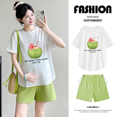 批发孕妇上衣套装夏季外穿薄款<b class='q'>时尚</b>短袖短裤两件套