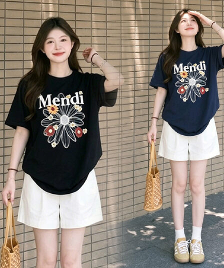임산부 여름 외출용 얇은 스타일 캐주얼 루즈핏 반팔 맨위 여름 드레스 투피스 세트