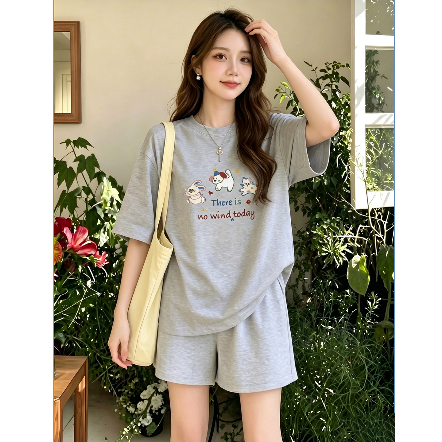 임산부 세트 여름 새로운 한국 스타일 루즈핏 패션 임산부 투피스 세트 맨위 반바지