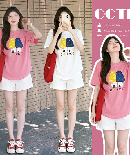 임산부 여름 외출용 얇은 스타일 캐주얼 루즈핏 반팔 맨위 여름 드레스 투피스 세트