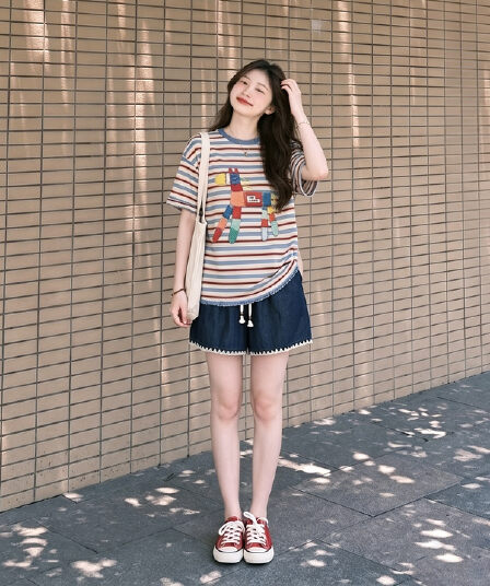 임산부 여름 외출용 얇은 스타일 캐주얼 루즈핏 반팔 맨위 여름 드레스 투피스 세트