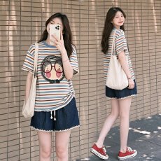 孕妇夏季外穿薄款休闲宽松短袖上衣夏装两件套