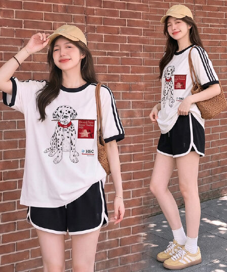 임산부 세트 여름 새로운 한국 스타일 루즈핏 패션 임산부 투피스 세트 맨위 반바지
