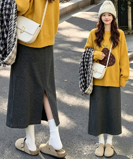 임산부 반신 스커트 봄 가을 루즈핏 이후 트임 타이트 스커트 임산부 반신 스커트
