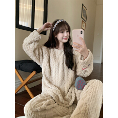 实拍  2025新款韩版宽松保暖加绒加厚冬日暖绒绒可外穿家居服套装