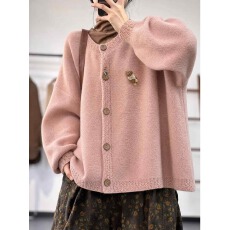 批发实拍秋冬新款胖mm文艺<b class='q'>大码</b>宽松休闲洋气减龄纯色开衫毛衣外套