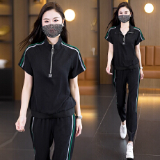 批发实拍简约休闲套装2026夏季新款时尚宽松减龄立领上衣哈伦裤两件套