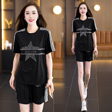 批发实拍休闲套<b class='q'>装</b>2026夏新款简约时尚显瘦重工烫钻短<b class='q'>裤</b>短<b class='q'>裤</b>两件套
