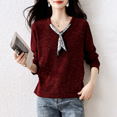 批发实拍时尚<b class='q'>妈妈</b>装2026春季新款设计感洋气系丝巾细闪长袖T恤打底衫