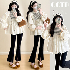 批发实拍2025孕妇秋季宽松显瘦爱心时尚百搭甜美减龄潮妈短款上衣