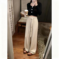 批发实拍<b class='q'>韩国</b><b class='q'>代购</b><b class='q'>正品</b>2025秋季新款时尚垂感系带直筒针织长裤