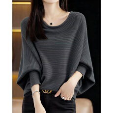 批发实拍加厚深灰色蝙蝠<b class='q'>大码</b>针织套头