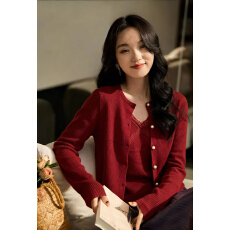 批发实拍酒红羊毛混纺针织弹力内搭背心加<b class='q'>开衫</b>两件套装