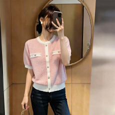 批发实拍法式小香风<b class='q'>薄</b>款冰丝短袖t恤女2026新款夏季设计感超好看针织