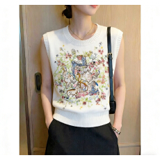 批发实拍LYM STudio  小众设计感重工刺绣无袖针织背心女白色花朵图案