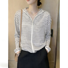 批发实拍新款春夏防晒衣装连帽长袖薄<b class='q'>外套</b>女装大码<b class='q'>胖</b><b class='q'>MM</b>拉链条纹上
