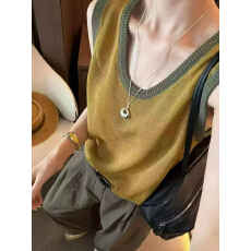 批发欧货撞色边后背钩花镂空圆领无袖针织衫女夏季<b class='q'>新款</b>高级感百搭上衣