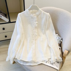 批发法式温柔风立领蕾丝拼接衬衫女2026春季时尚百搭宽松显瘦洋气小衫
