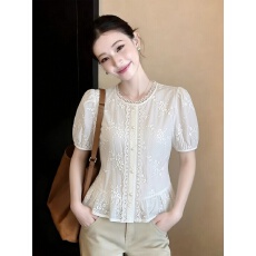 批发法式高级感荷叶花边系带v领衬衫女春夏2026新款防晒开衫<b class='q'>长袖</b>上衣