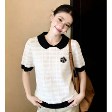 批发<b class='q'>时尚</b>娃娃领超好看t恤短袖2024新款夏季<b class='q'>大码</b>女装蕾丝百搭洋气上衣