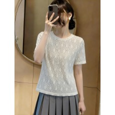 批发2026夏季新款法式温柔重工镂空针织衫女时尚百搭钉珠圆领<b class='q'>短袖</b><b class='q'>T</b><b class='q'>恤</b>