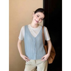 批发设计感小众镂空针织背心女外搭2026夏季新款叠穿<b class='q'>两件套</b>上衣T桖
