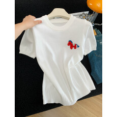 批发韩版洋气减龄上衣2026春夏新款圆领套头小个子收腰正肩短袖针织衫