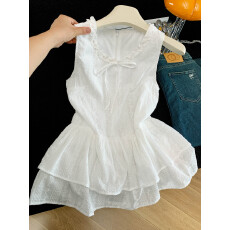 批发设计感系带白色背心衬衫女夏季2026新款今年流行的小个子无袖上衣