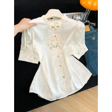 批发新中式立领刺绣<b class='q'>女士</b><b class='q'>衬衫</b>夏季2026新款百搭小衫显瘦高级感短袖上衣