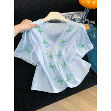 批发韩系简约显白V领衬衫2026夏季新款休闲风宽松系带减龄显瘦上衣女