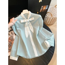 批发法式轻奢蝴蝶结百搭<b class='q'>修身</b>长袖衬衫女设计感衬衣职业休闲气质上衣