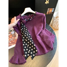批发立体<b class='q'>花朵</b>刺绣绑带圆领喇叭袖加厚针织衫毛衣女设计感上衣秋冬