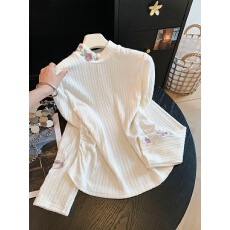 批发新中式国风马甲内搭打底衫秋季针织上衣女装长袖立领刺绣盘扣t恤