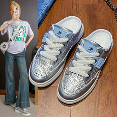 批发2025<b class='q'>夏季</b>新款ins韩版透气小白鞋女学生半拖百搭休闲运动拖鞋