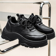 批发男士<b class='q'>休闲</b>皮鞋黑色亮面工装马丁男鞋低帮厚底增高德比鞋老爹潮鞋子