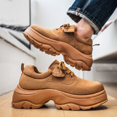 批发厚底增高<b class='q'>休闲</b>皮鞋绒面时尚老爹潮男鞋秋冬新款青年德比鞋系带低帮