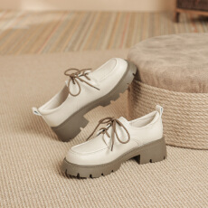 批发拼色绑带女厚底乐福鞋女英伦风松糕增高单鞋英伦风复古软皮单鞋女