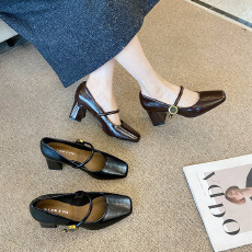 批发黑色单鞋女2026新款春夏季粗跟法式玛丽珍女鞋子配裙子