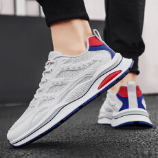 批发<b class='q'>夏</b>季运动小白鞋透气舒适低帮系带网面跑步鞋新款休闲百搭厚底男鞋